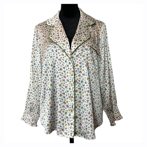Morgan Lane Anais Long Sleeve Floral Confetti Silk Night Shirt Size Women Large - Picture 8 of 11